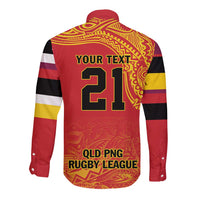 Queensland Papua New Guinea Custom Long Sleeve Button Shirt All Red Pacific PNG Tribal Style