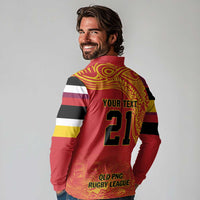 Queensland Papua New Guinea Custom Long Sleeve Polo Shirt All Red Pacific PNG Tribal Style