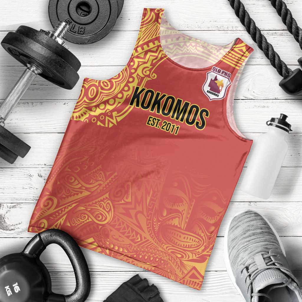 Queensland Papua New Guinea Custom Men Tank Top All Red Pacific PNG Tribal Style