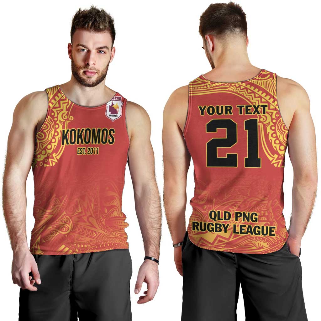 Queensland Papua New Guinea Custom Men Tank Top All Red Pacific PNG Tribal Style