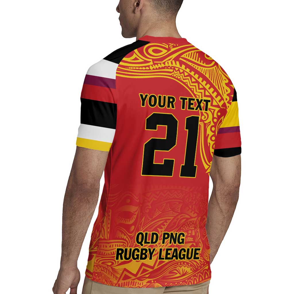 Queensland Papua New Guinea Custom Rugby Jersey All Red Pacific PNG Tribal Style