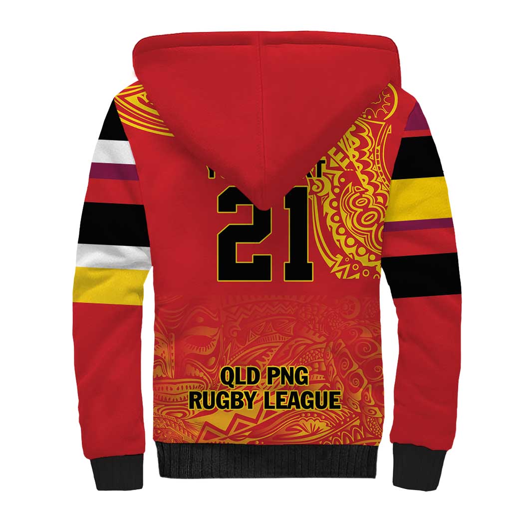 Queensland Papua New Guinea Custom Sherpa Hoodie All Red Pacific PNG Tribal Style
