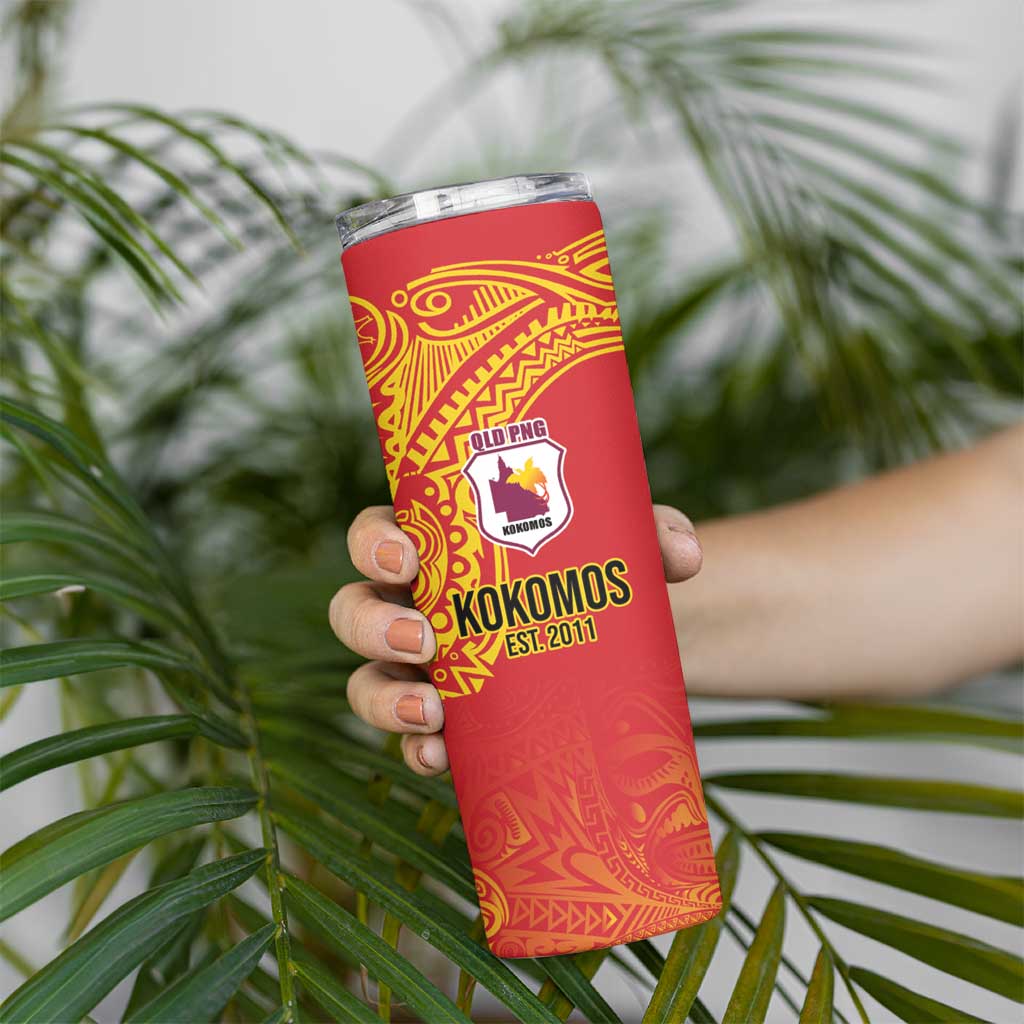 Queensland Papua New Guinea Custom Skinny Tumbler All Red Pacific PNG Tribal Style