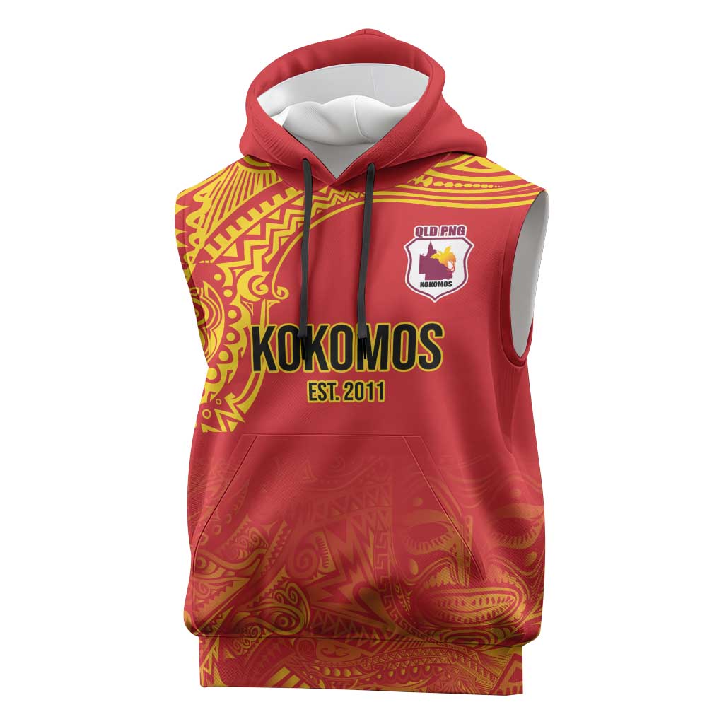 Queensland Papua New Guinea Custom Sleeveless Hoodie All Red Pacific PNG Tribal Style - Polynesian Pride