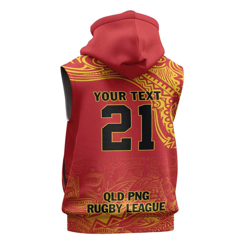 Queensland Papua New Guinea Custom Sleeveless Hoodie All Red Pacific PNG Tribal Style - Polynesian Pride