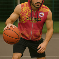 Queensland Papua New Guinea Custom Sleeveless Zip Hoodie All Red Pacific PNG Tribal Style - Polynesian Pride