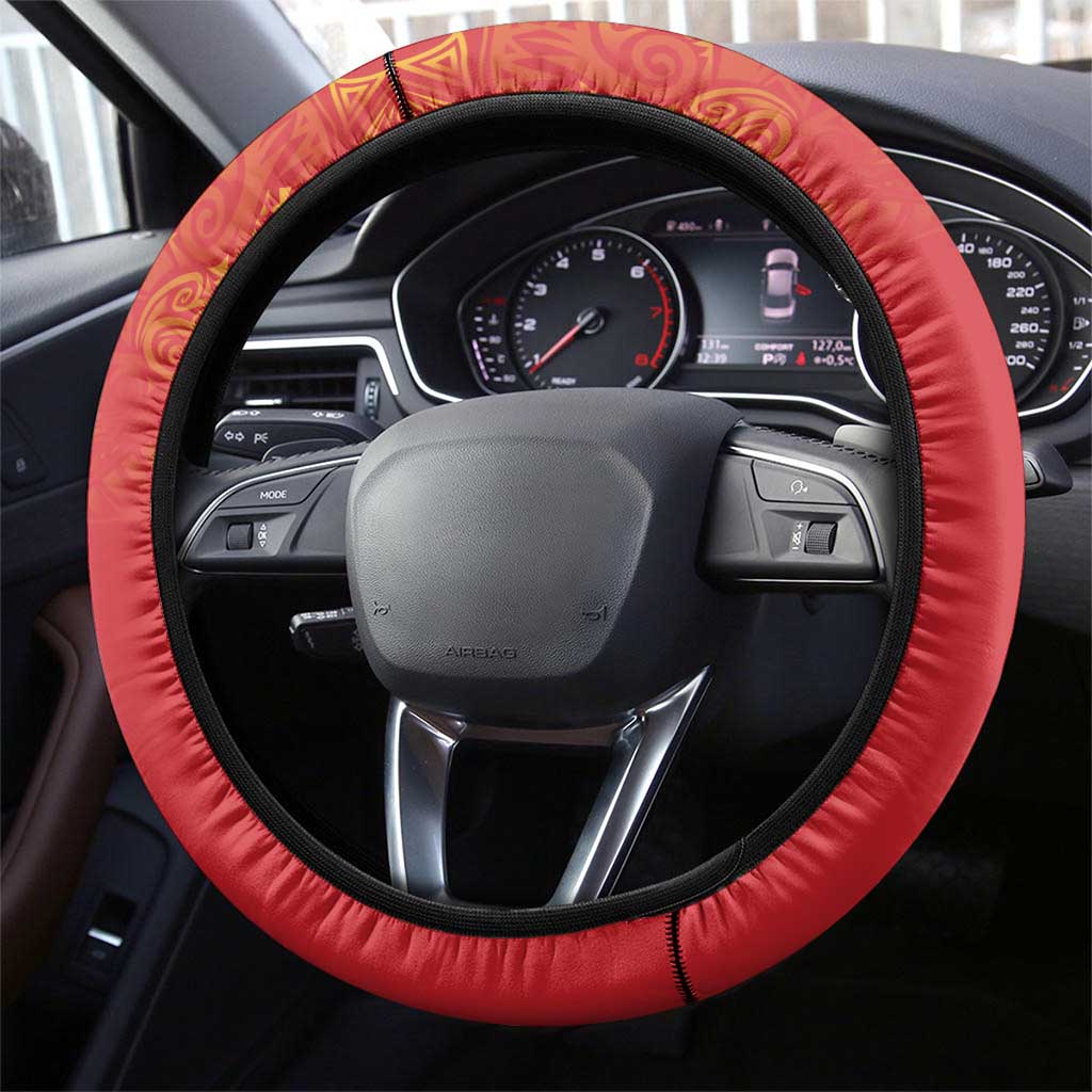 Queensland Papua New Guinea Steering Wheel Cover All Red Pacific PNG Tribal Style LT9 - Polynesian Pride