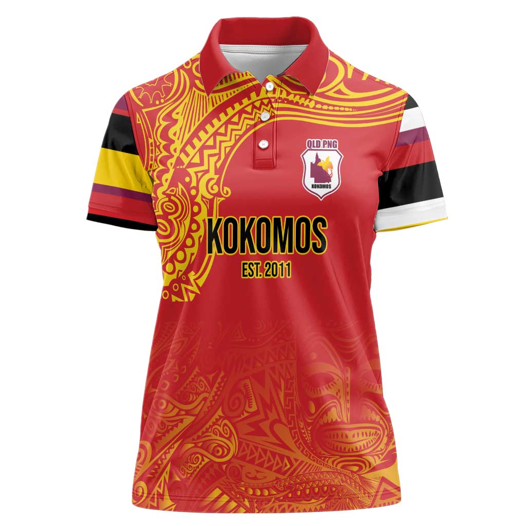 Queensland Papua New Guinea Custom Women Polo Shirt All Red Pacific PNG Tribal Style