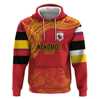 Queensland Papua New Guinea Custom Zip Hoodie All Red Pacific PNG Tribal Style