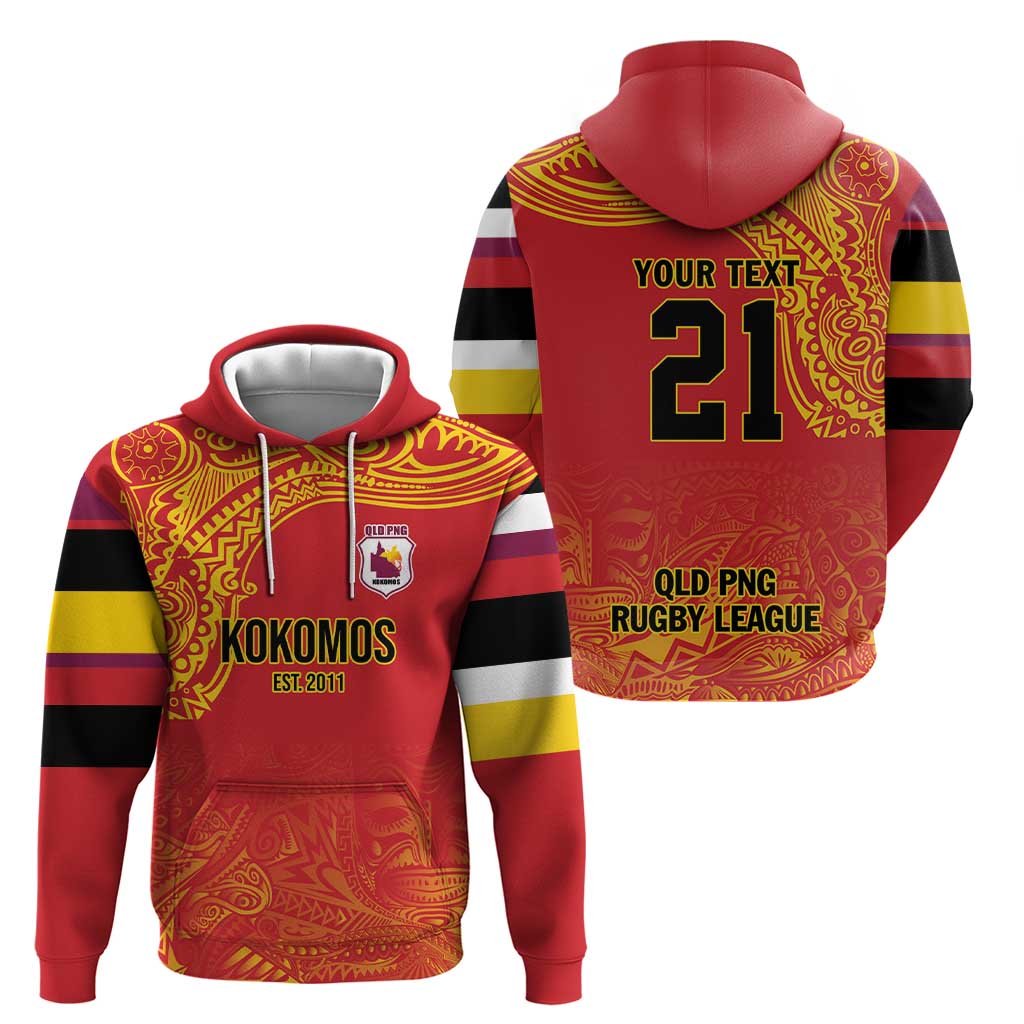 Queensland Papua New Guinea Custom Zip Hoodie All Red Pacific PNG Tribal Style