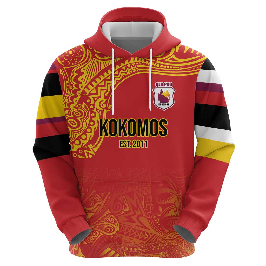 Queensland Papua New Guinea Custom Zip Hoodie All Red Pacific PNG Tribal Style