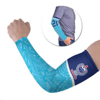 Queensland Samoa Custom Arm Sleeves Blue Pacific Polynesian Tribal Pattern - Polynesian Pride