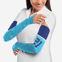 Queensland Samoa Custom Arm Sleeves Blue Pacific Polynesian Tribal Pattern - Polynesian Pride
