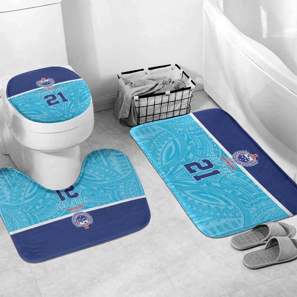 Queensland Samoa Custom Bathroom Set Blue Pacific Polynesian Tribal Pattern - Polynesian Pride