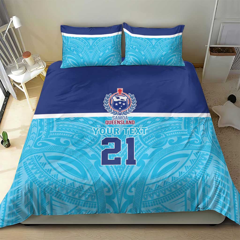 Queensland Samoa Custom Bedding Set Blue Pacific Polynesian Tribal Pattern