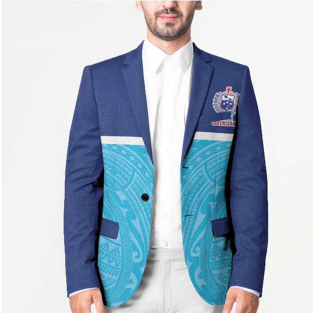 Queensland Samoa Custom Blazer Blue Pacific Polynesian Tribal Pattern - Polynesian Pride