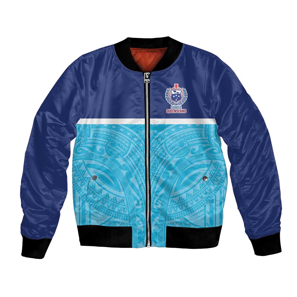 Queensland Samoa Custom Bomber Jacket Blue Pacific Polynesian Tribal Pattern LT9 Unisex Blue - Polynesian Pride