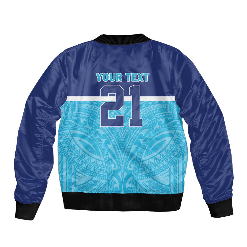Queensland Samoa Custom Bomber Jacket Blue Pacific Polynesian Tribal Pattern LT9 - Polynesian Pride