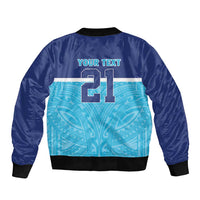 Queensland Samoa Custom Bomber Jacket Blue Pacific Polynesian Tribal Pattern LT9 - Polynesian Pride