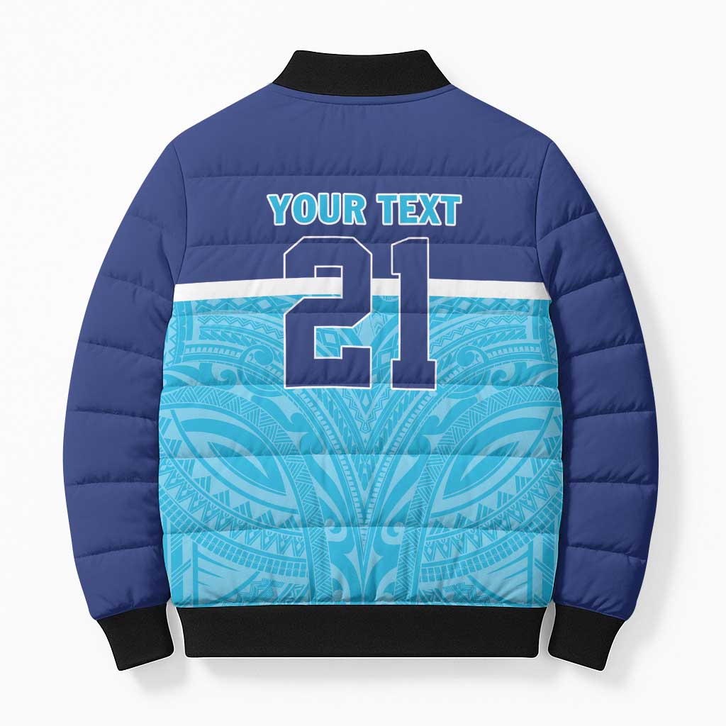 Queensland Samoa Custom Bomber Puffer Jacket Blue Pacific Polynesian Tribal Pattern - Polynesian Pride