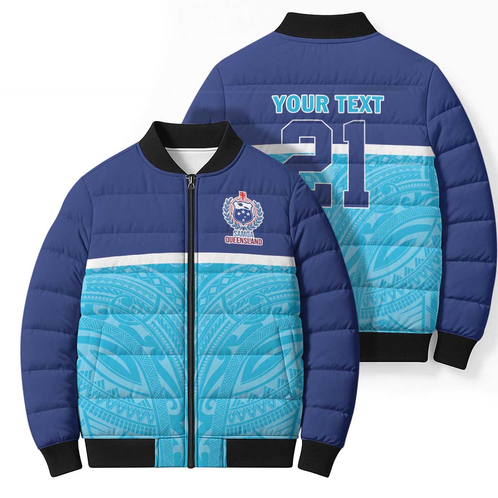 Queensland Samoa Custom Bomber Puffer Jacket Blue Pacific Polynesian Tribal Pattern - Polynesian Pride
