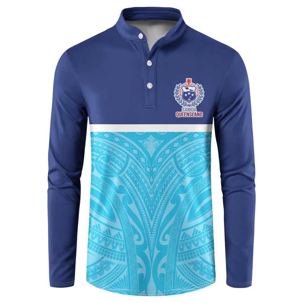 Queensland Samoa Custom Button Sweatshirt Blue Pacific Polynesian Tribal Pattern LT9 Blue - Polynesian Pride