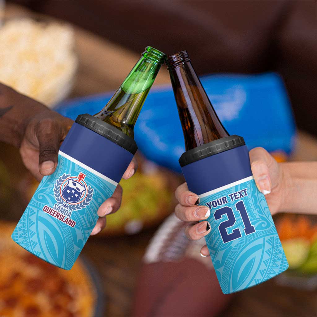 Queensland Samoa Custom 4 in 1 Can Cooler Tumbler Blue Pacific Polynesian Tribal Pattern