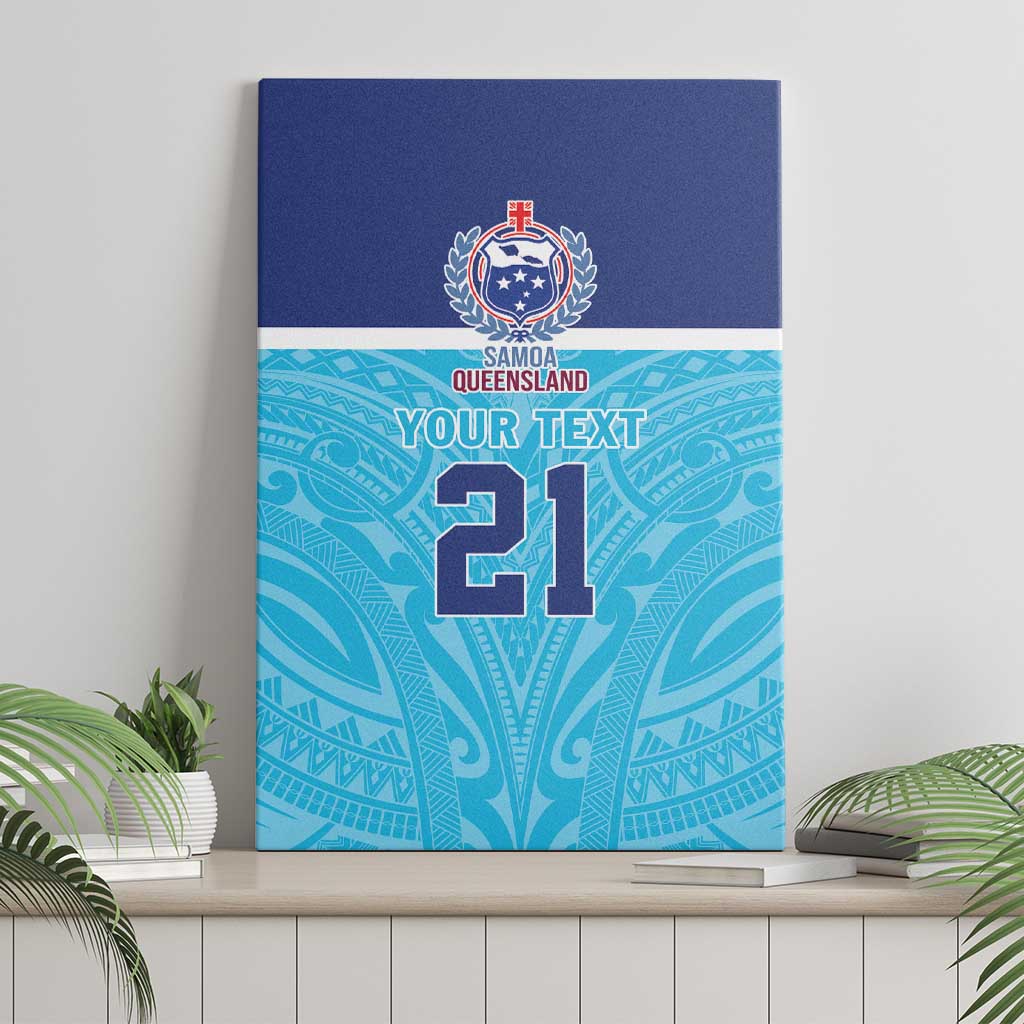 Queensland Samoa Custom Canvas Wall Art Blue Pacific Polynesian Tribal Pattern
