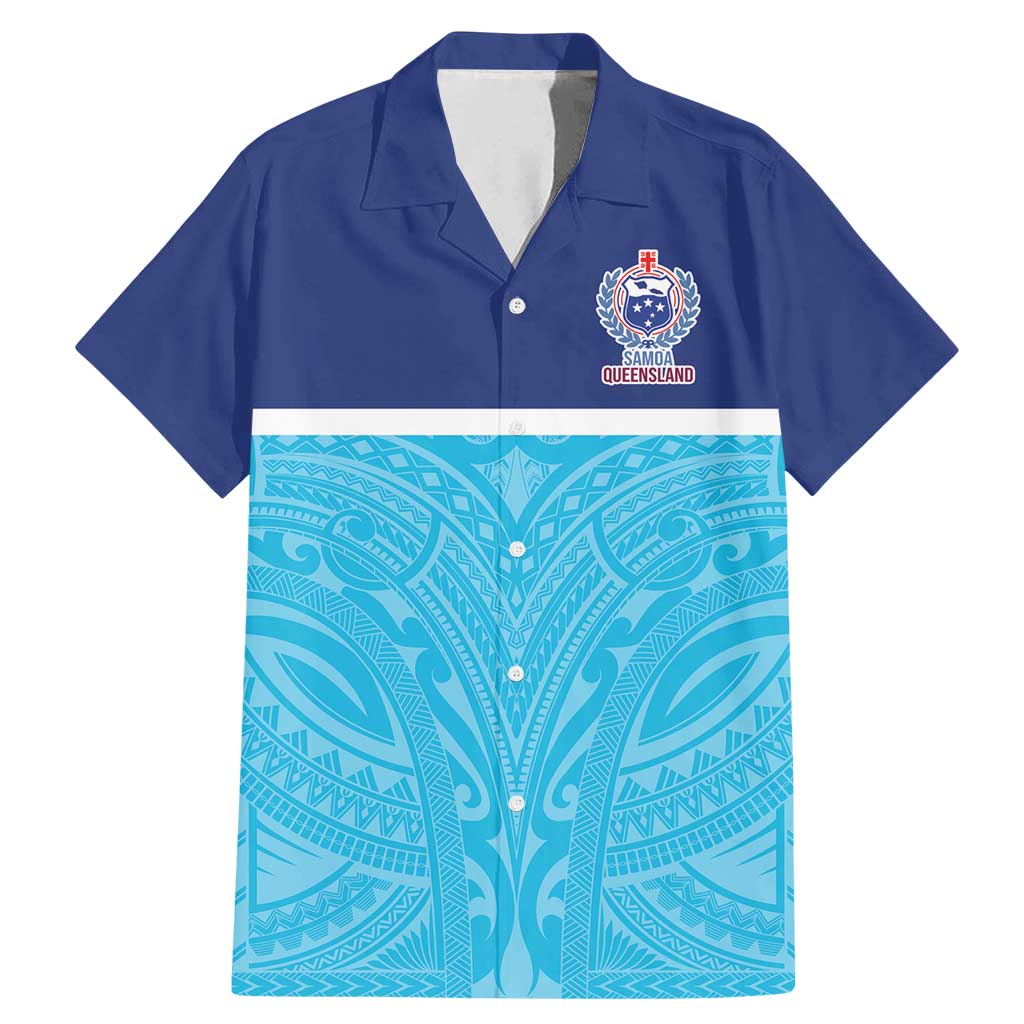 Queensland Samoa Custom Family Matching Mermaid Dress and Hawaiian Shirt Blue Pacific Polynesian Tribal Pattern