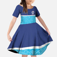 Queensland Samoa Custom Family Matching Off Shoulder Maxi Dress and Hawaiian Shirt Blue Pacific Polynesian Tribal Pattern