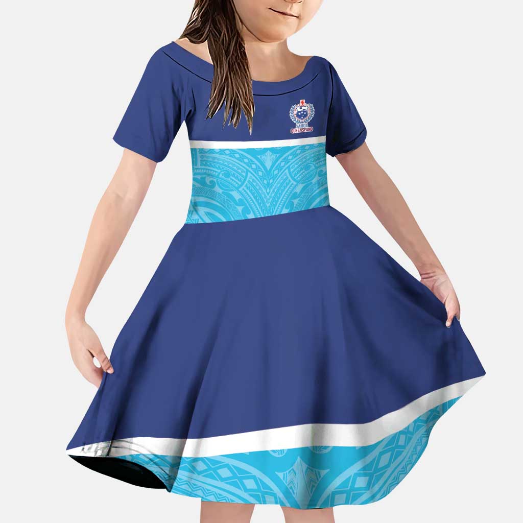 Queensland Samoa Custom Family Matching Puletasi and Hawaiian Shirt Blue Pacific Polynesian Tribal Pattern