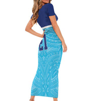 Queensland Samoa Custom Family Matching Short Sleeve Bodycon Dress and Hawaiian Shirt Blue Pacific Polynesian Tribal Pattern