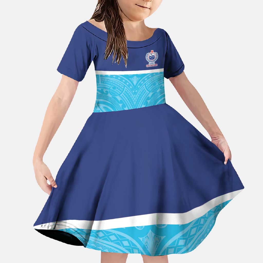 Queensland Samoa Custom Family Matching Summer Maxi Dress and Hawaiian Shirt Blue Pacific Polynesian Tribal Pattern