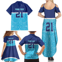 Queensland Samoa Custom Family Matching Summer Maxi Dress and Hawaiian Shirt Blue Pacific Polynesian Tribal Pattern