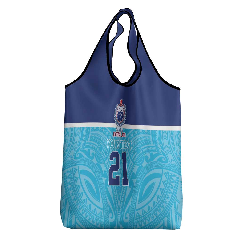 Queensland Samoa Custom Grocery Bag Blue Pacific Polynesian Tribal Pattern
