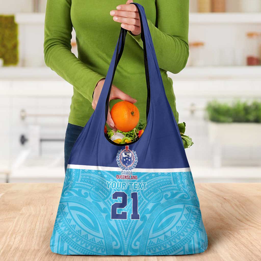 Queensland Samoa Custom Grocery Bag Blue Pacific Polynesian Tribal Pattern
