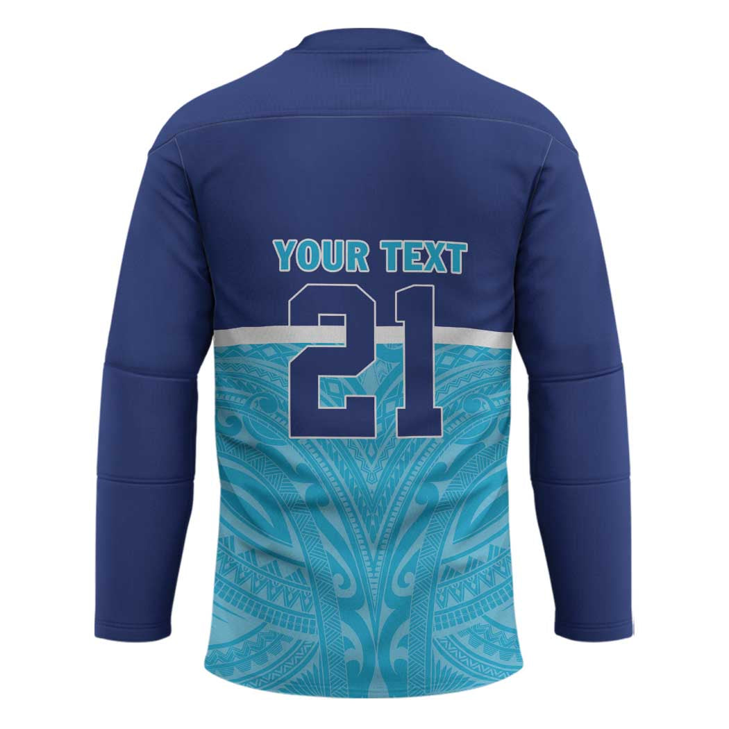Queensland Samoa Custom Hockey Jersey Blue Pacific Polynesian Tribal Pattern - Polynesian Pride