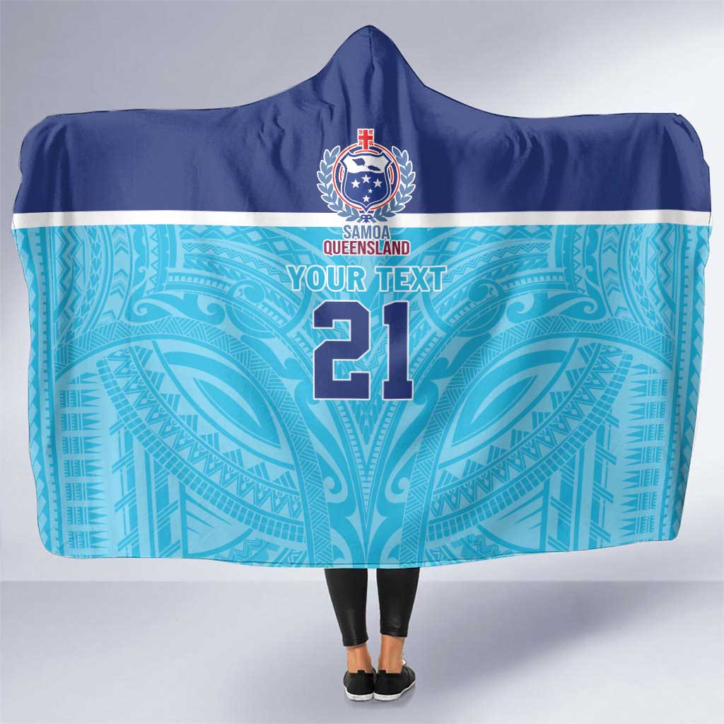 Queensland Samoa Custom Hooded Blanket Blue Pacific Polynesian Tribal Pattern LT9 One Size Blue - Polynesian Pride