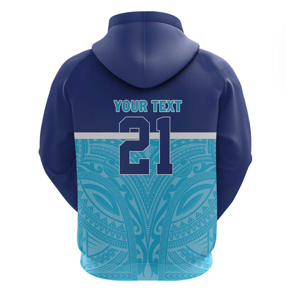 Queensland Samoa Custom Hoodie Blue Pacific Polynesian Tribal Pattern