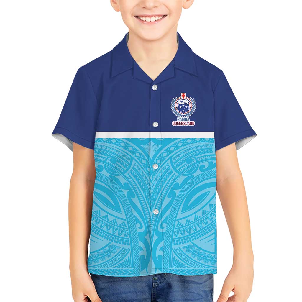 Queensland Samoa Custom Kid Hawaiian Shirt Blue Pacific Polynesian Tribal Pattern LT9 Kid Blue - Polynesian Pride