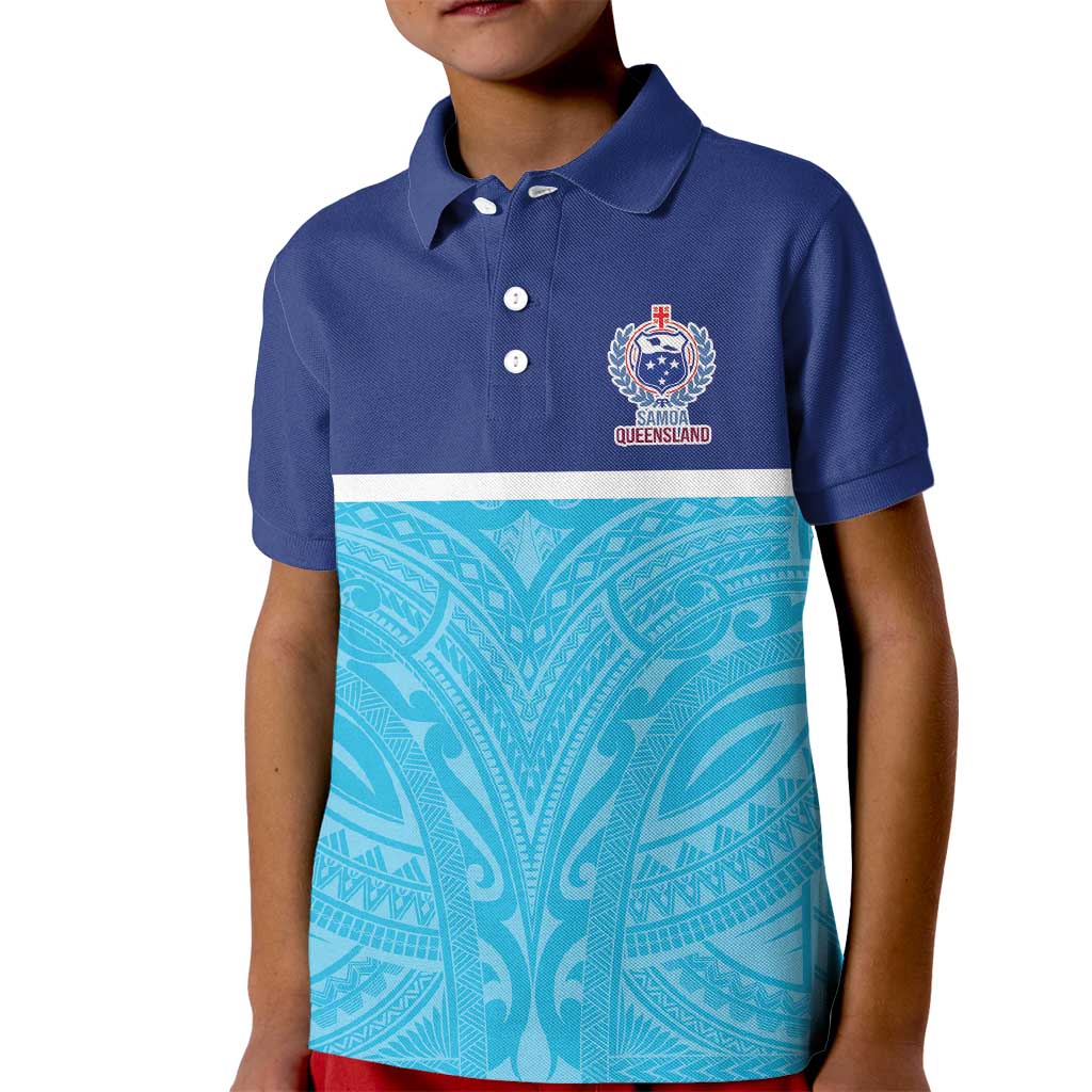 Queensland Samoa Custom Kid Polo Shirt Blue Pacific Polynesian Tribal Pattern LT9 Kid Blue - Polynesian Pride