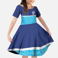 Queensland Samoa Custom Kid Short Sleeve Dress Blue Pacific Polynesian Tribal Pattern