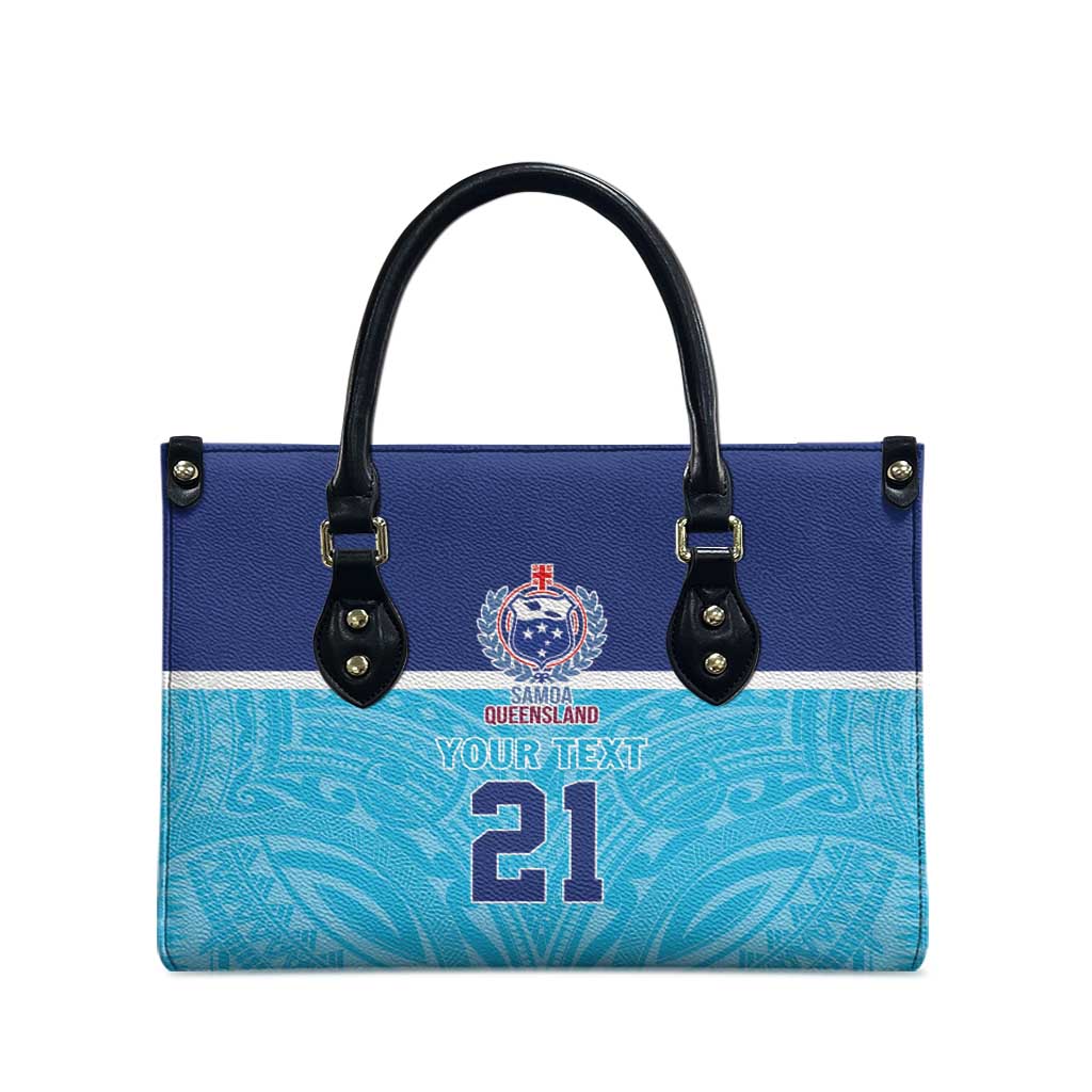Queensland Samoa Custom Leather Bag Blue Pacific Polynesian Tribal Pattern - Polynesian Pride