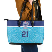 Queensland Samoa Custom Leather Tote Bag Blue Pacific Polynesian Tribal Pattern LT9 - Polynesian Pride