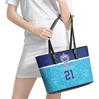 Queensland Samoa Custom Leather Tote Bag Blue Pacific Polynesian Tribal Pattern LT9 - Polynesian Pride