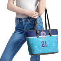 Queensland Samoa Custom Leather Tote Bag Blue Pacific Polynesian Tribal Pattern LT9 - Polynesian Pride