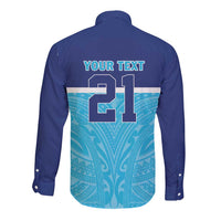 Queensland Samoa Custom Long Sleeve Button Shirt Blue Pacific Polynesian Tribal Pattern