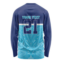 Queensland Samoa Custom Long Sleeve Shirt Blue Pacific Polynesian Tribal Pattern