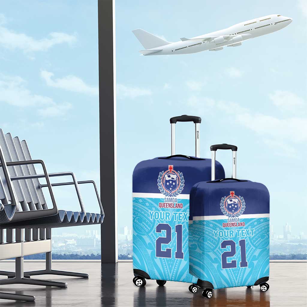 Queensland Samoa Custom Luggage Cover Blue Pacific Polynesian Tribal Pattern