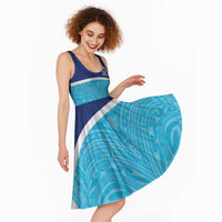Queensland Samoa Custom Midi Dress Blue Pacific Polynesian Tribal Pattern - Polynesian Pride